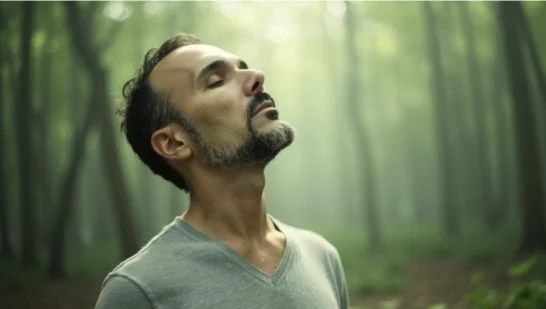 Hombre en meditación practicando autoconocimiento y bienestar integral