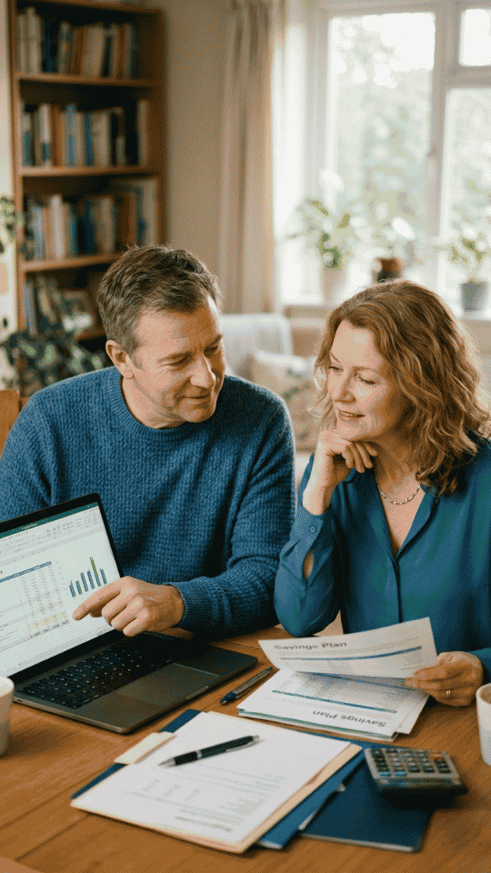 finanzas conscientes – pareja revisando sus finanzas con calma y bienestar financiero