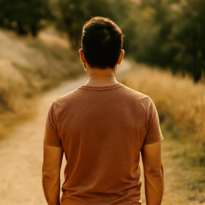 Hombre caminando de espaldas por un sendero, símbolo del camino de crecimiento personal