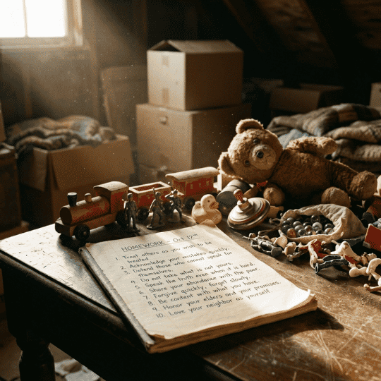 crecimiento-personal-mandatos-infancia-awakenova. Libreta con reglas de la infancia, símbolo de los mandatos que frenan el crecimiento personal