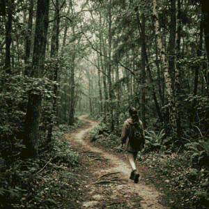 Mujer realizando una caminata consciente en un retiro espiritual
